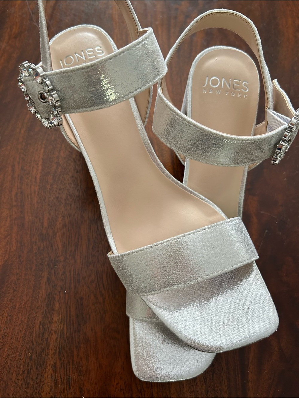 Jones New York Silver Block Heel Sandals